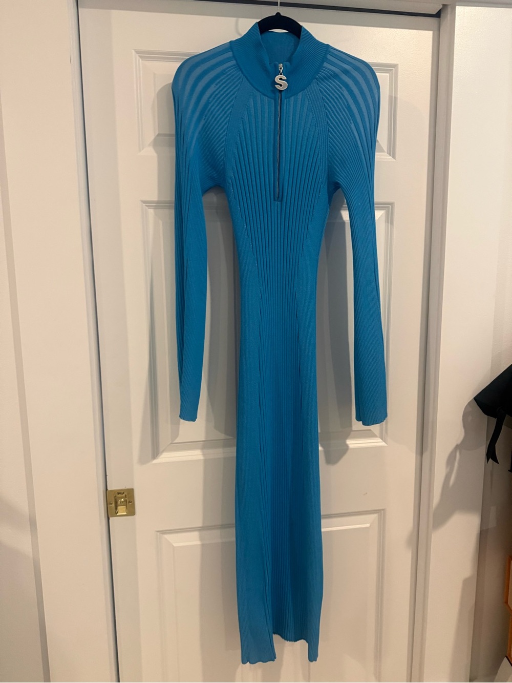 Simon Miller Zumi- M- Long Sleeve Ribbed Knit Dress - Royal/Pacific Blue